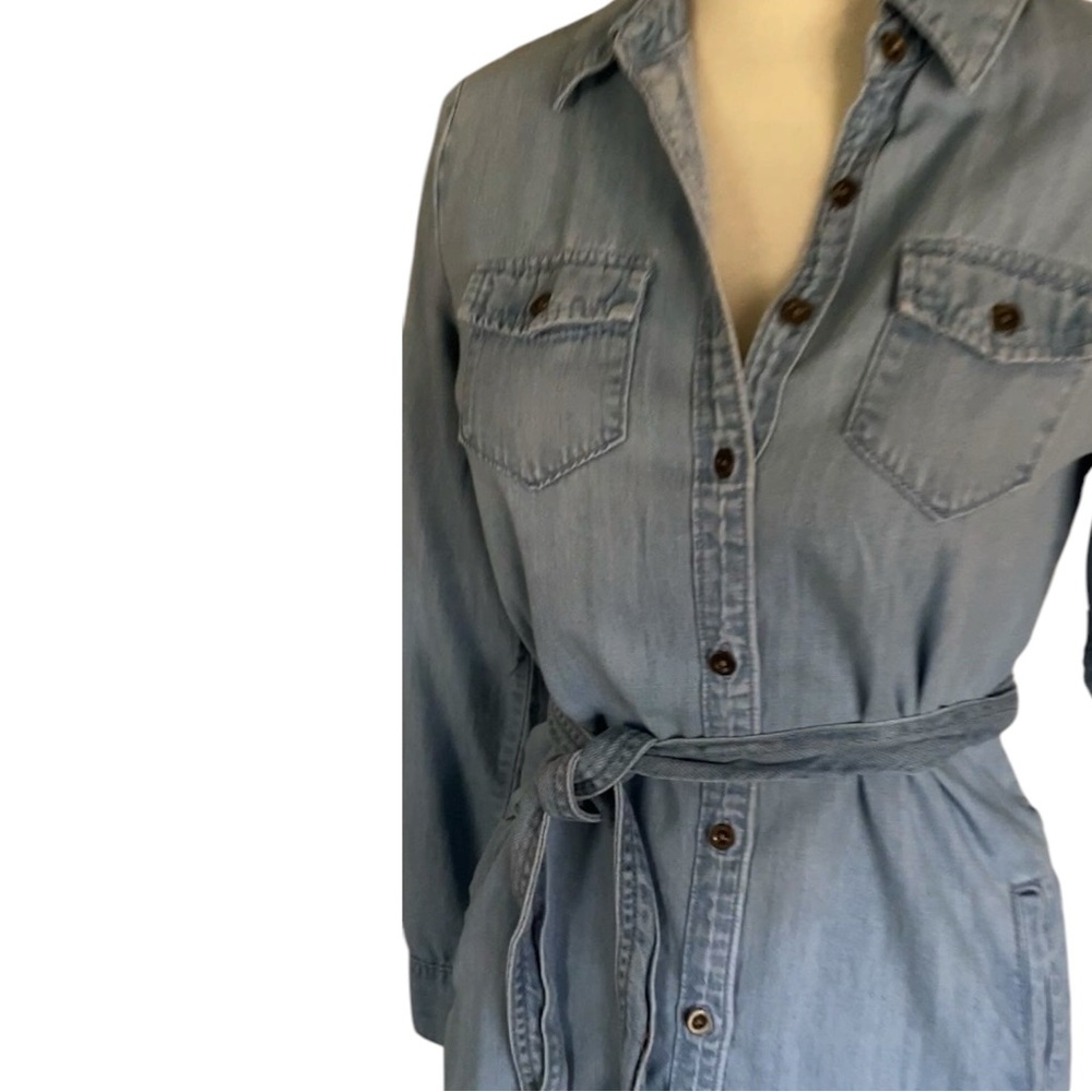 Banana Republic Chambray Light Blue Shirt Dress Tie Belt Side Pockets Size 0 - Picture 3 of 9